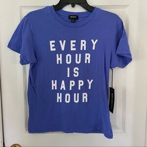 NWT WILDFOX baja blue every hour is happy hour distressed shirt size small
